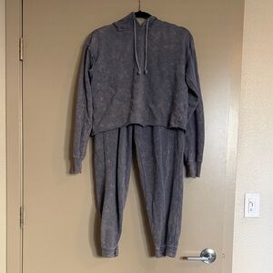 Blue/purple bleach tie dye Hooded Cropped Sweatshirt and Jogger Set